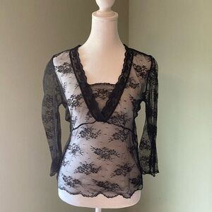 Lace Black quarter length Sleeve Top, Size Small